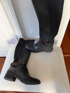 Cole Haan Black Knee-High Buckle Riding Boots